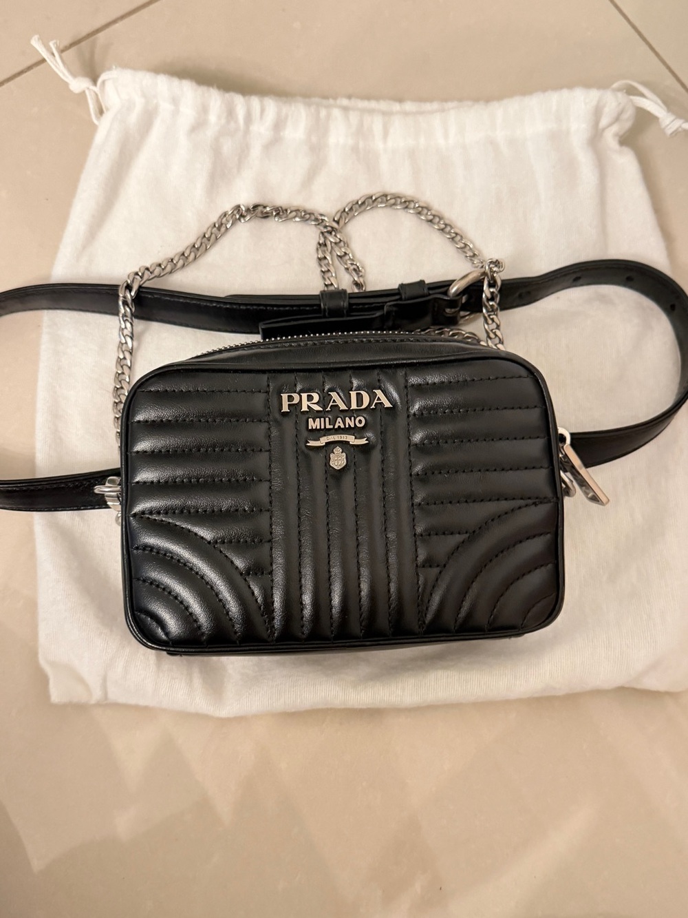 Prada Quilted Black Leather Chain Crossbody Bag